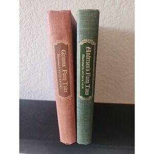 Vintage Andersen's & Grimms' Fairy Tales Illustrated Set 1945 Red Green HC